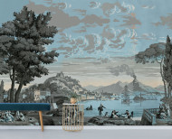 Panoramic wallpaper Views from Italy celestial blue . 1823