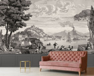 Panoramic wallpaper Views from Italy monochrome . 1823