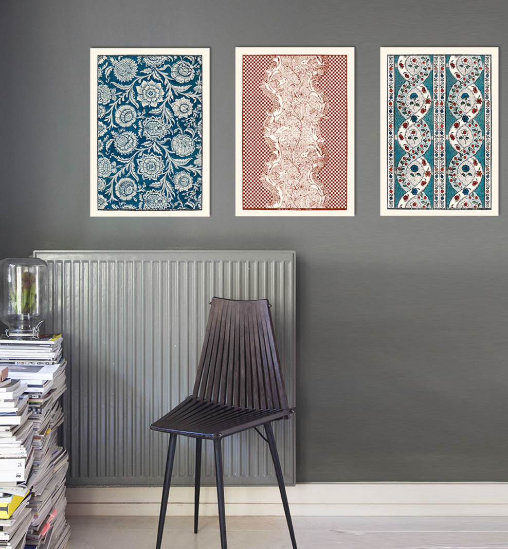 Trio of blue, white and red domino boards A3 . 1750