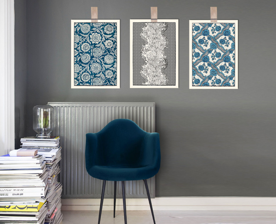 Trio of deep blue and black domino boards A3 . 1750