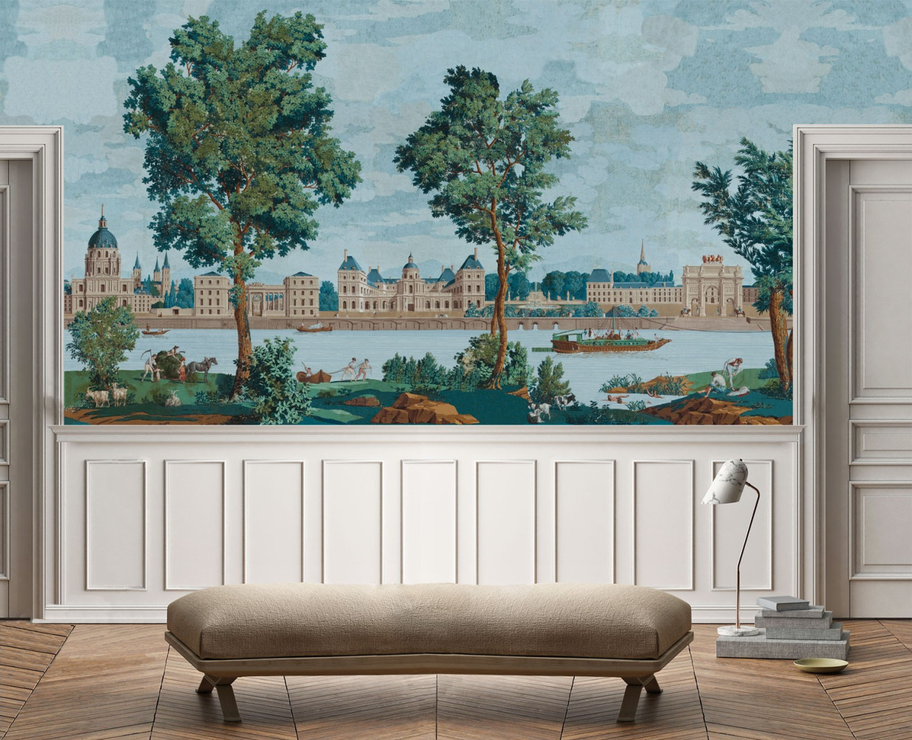 Panoramic wallpaper The landscape of Telemachus on the isle of Calypso polychrome . 1818