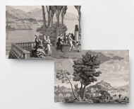 Panoramic wallpaper Views from Italy monochrome . 1823