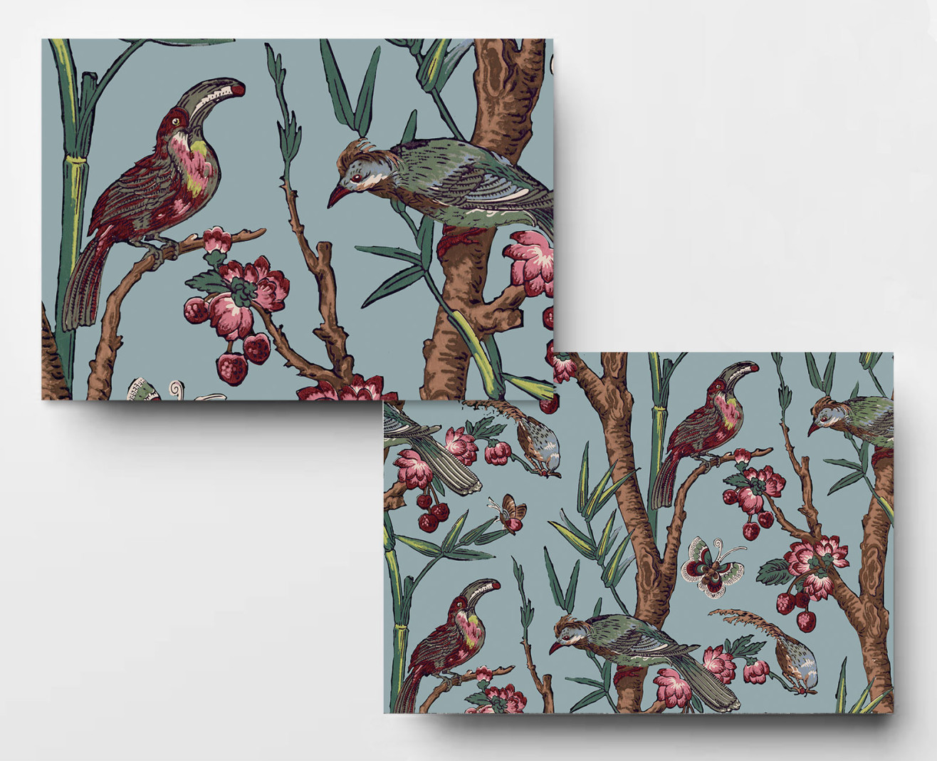 Papier peint décor Chinoiseries bleu céladon . 1875