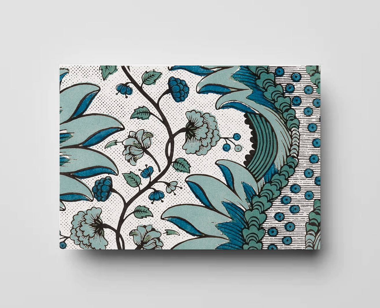 Papier peint dominoté Oeillets bleus . 1750