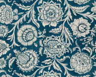 Papier peint dominoté pivoines bleu paon . 1810