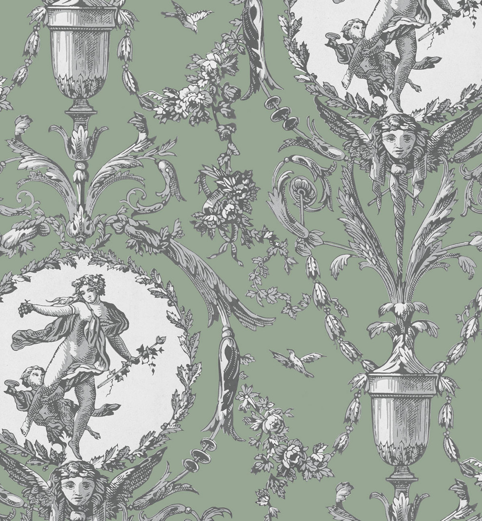 Papier peint Médaillons vert sauge . 1867