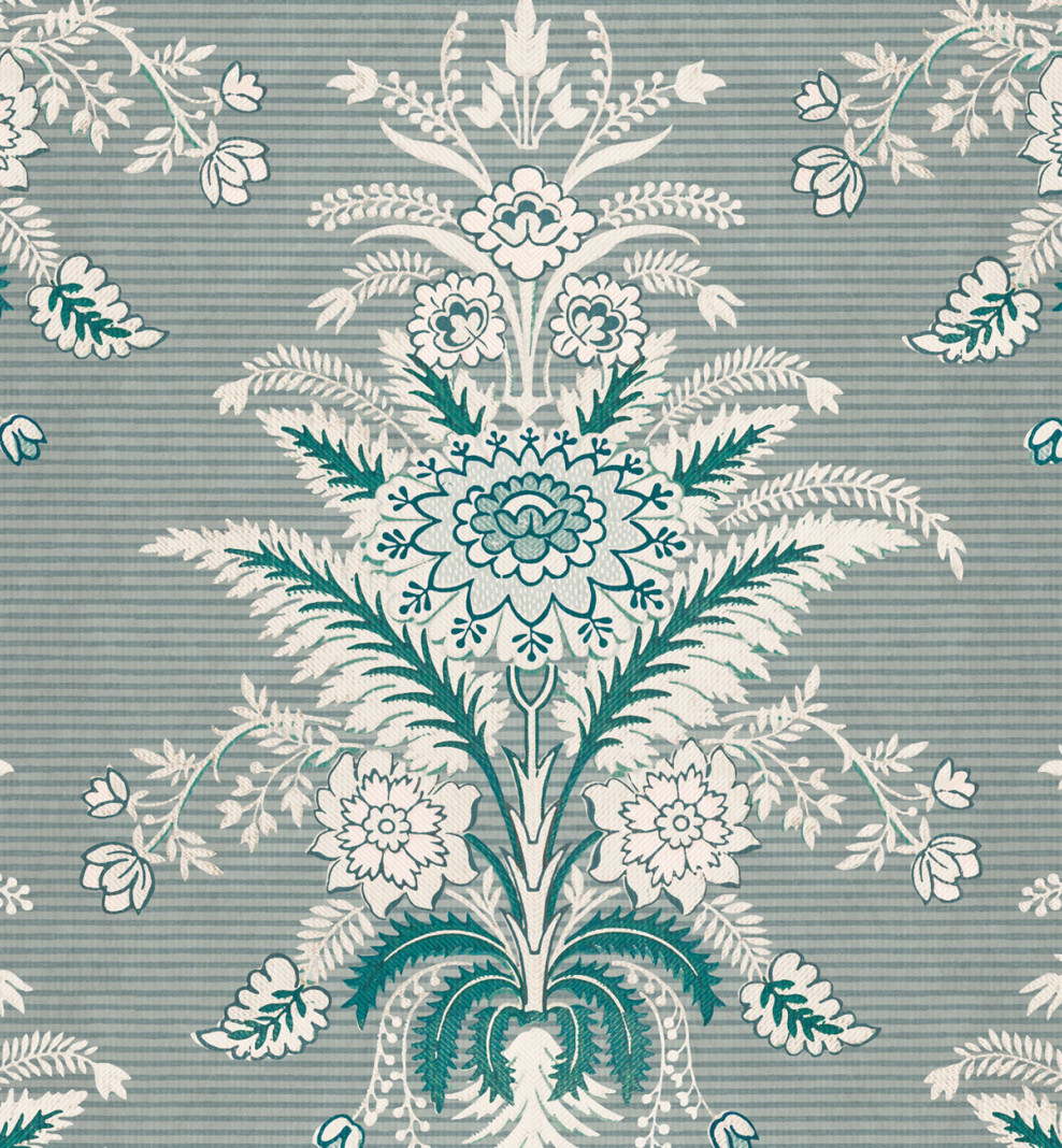 Wallpaper green-grey wildflowers . 1860-70