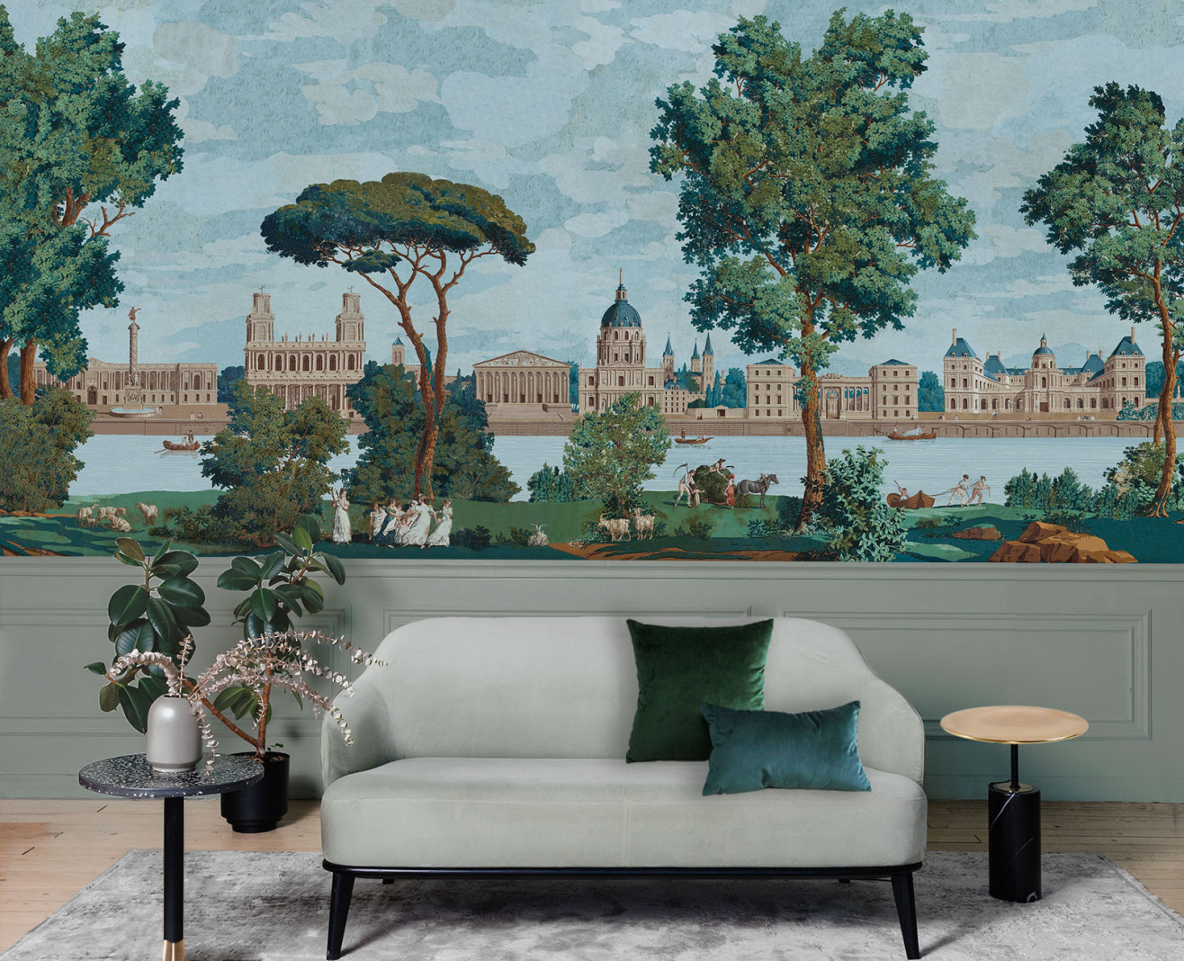 Panoramic wallpaper Paris monuments polychrome . 1812