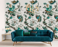 Wallpaper Fancy flowers cyan . 1799