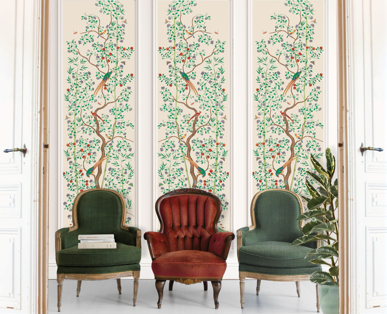 Papier peint chinois Bambou crème . 1795–1825