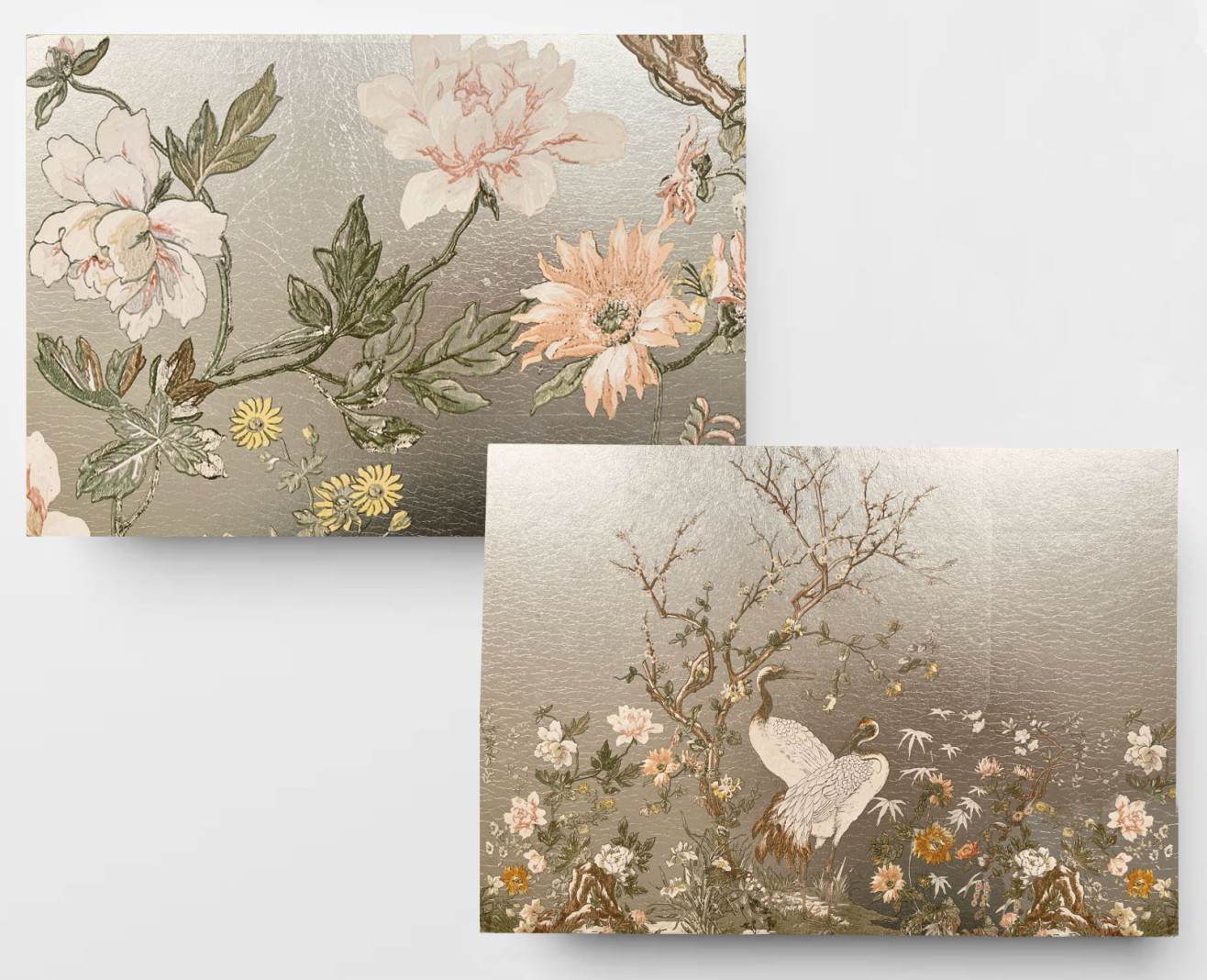 Papier peint panoramique à la feuille d'or Grues japonaises . 1889