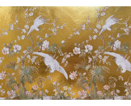 Yellow gold leaf panoramic wallpaper Plum blossoms . 1889