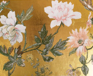 Papier peint panoramique à la feuille d'or jaune Grues japonaises . 1889