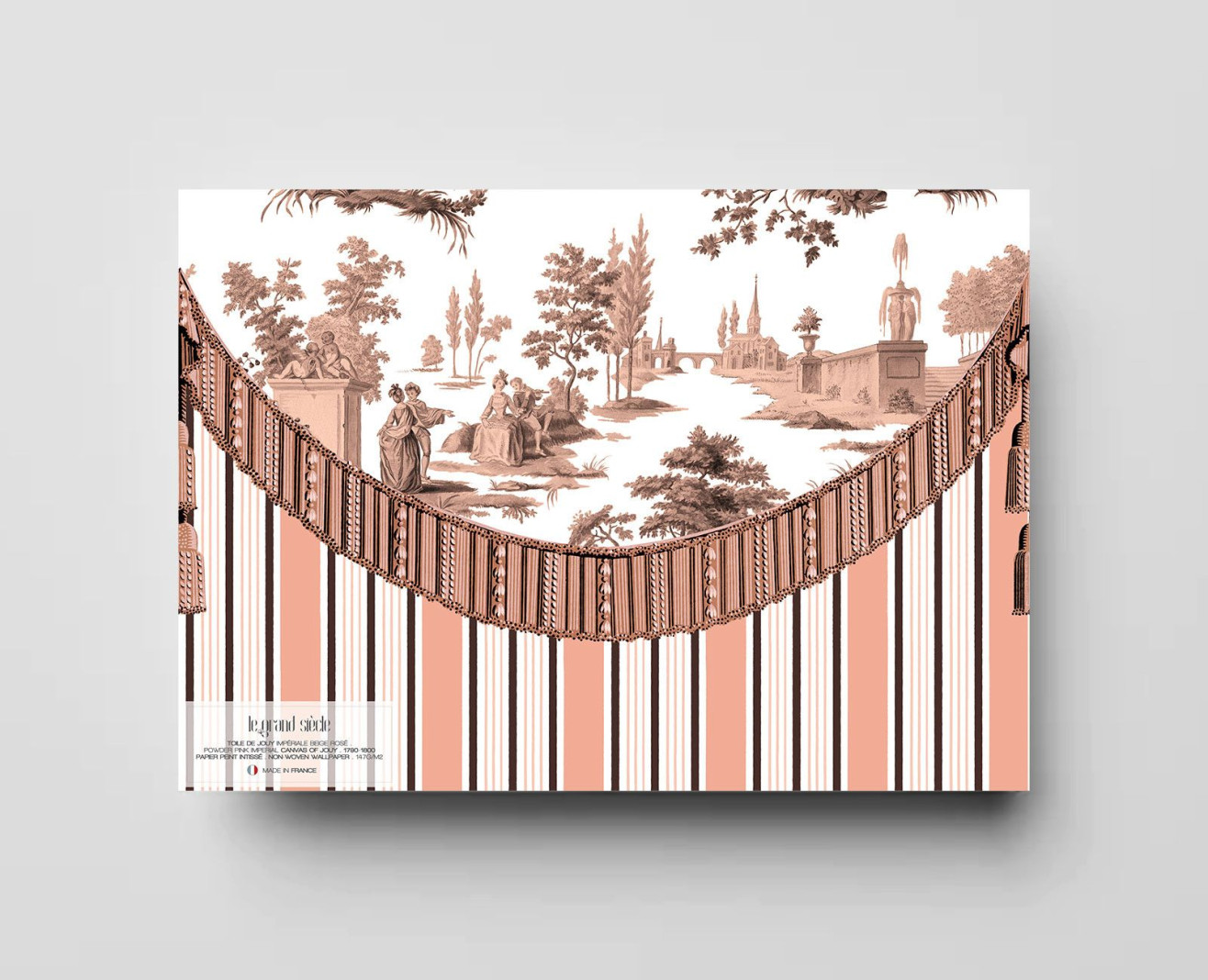 Papier peint toile de Jouy impériale beige rosé . 1790-1800