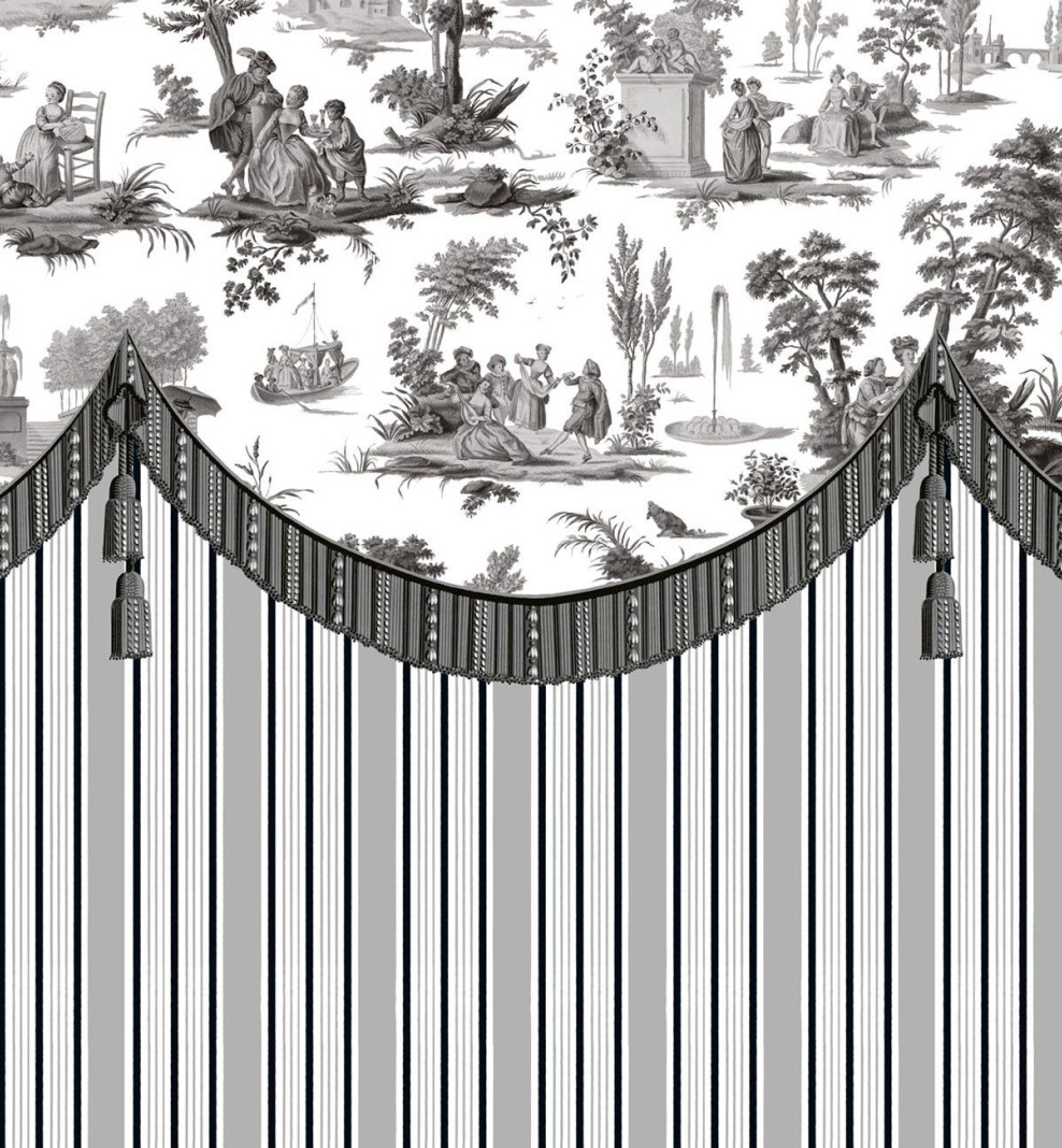 Papier peint toile de Jouy impériale graphite . 1790-1800