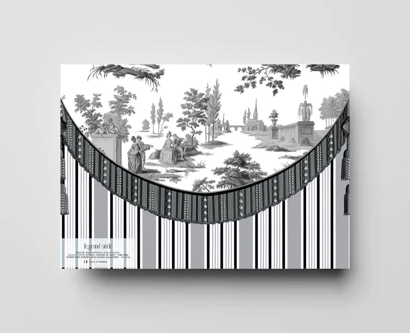 Papier peint toile de Jouy impériale graphite . 1790-1800