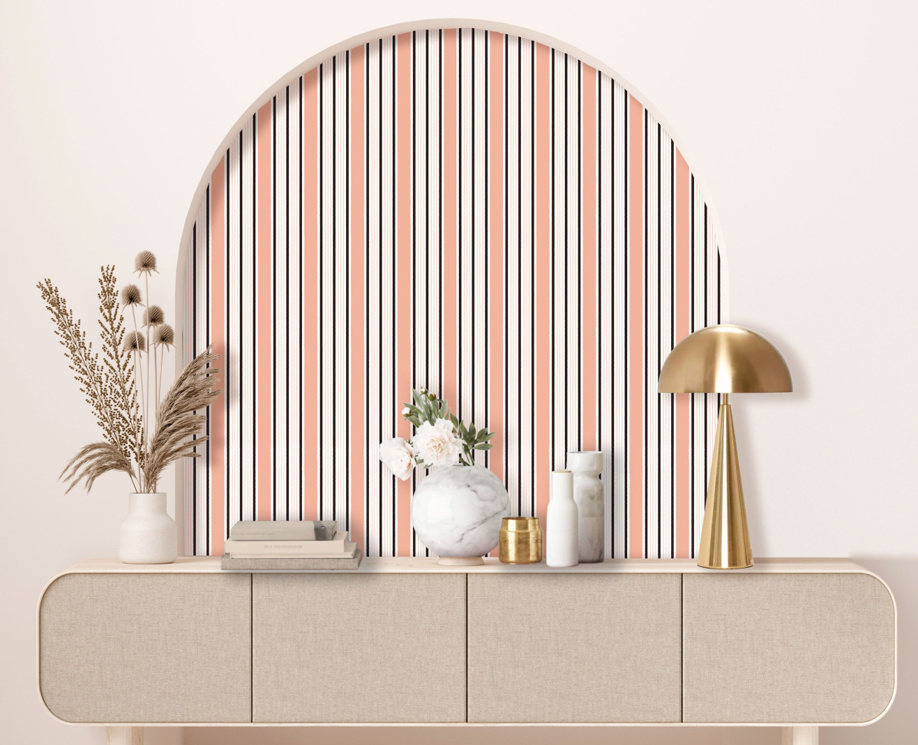 Papier peint rayures Empire beige rosé . 1800