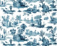 Papier peint toile de Jouy bleue . 1790-1800