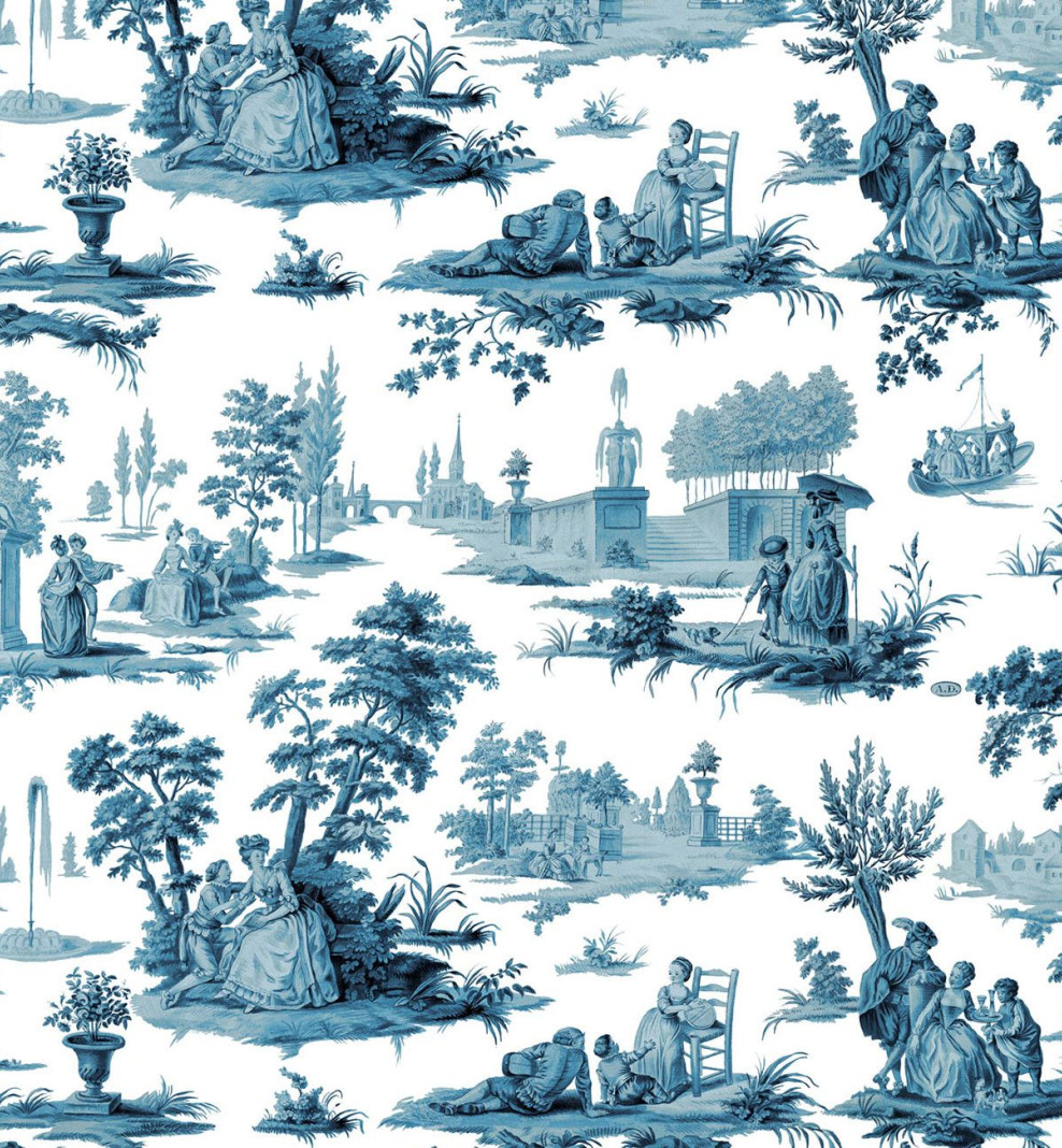 Papier peint toile de Jouy bleue . 1790-1800