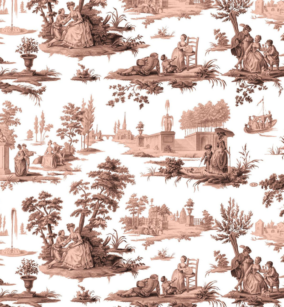Papier peint toile de Jouy beige rosé . 1790-1800