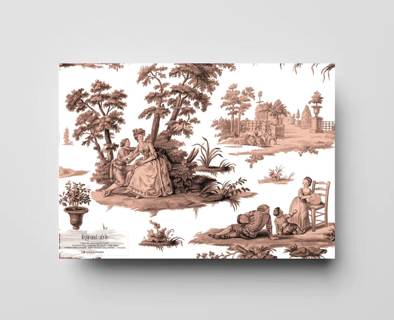 Papier peint toile de Jouy beige rosé . 1790-1800