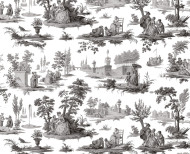Papier peint toile de Jouy graphite . 1790-1800