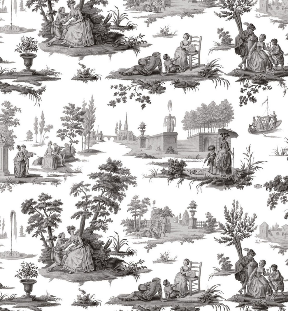Papier peint toile de Jouy graphite . 1790-1800