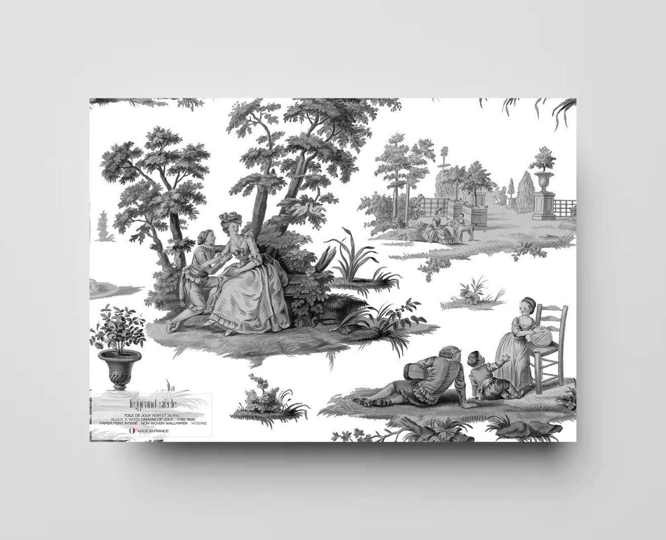 Tapete Anthrazitfarbenes Toile de Jouy . 1790-1800