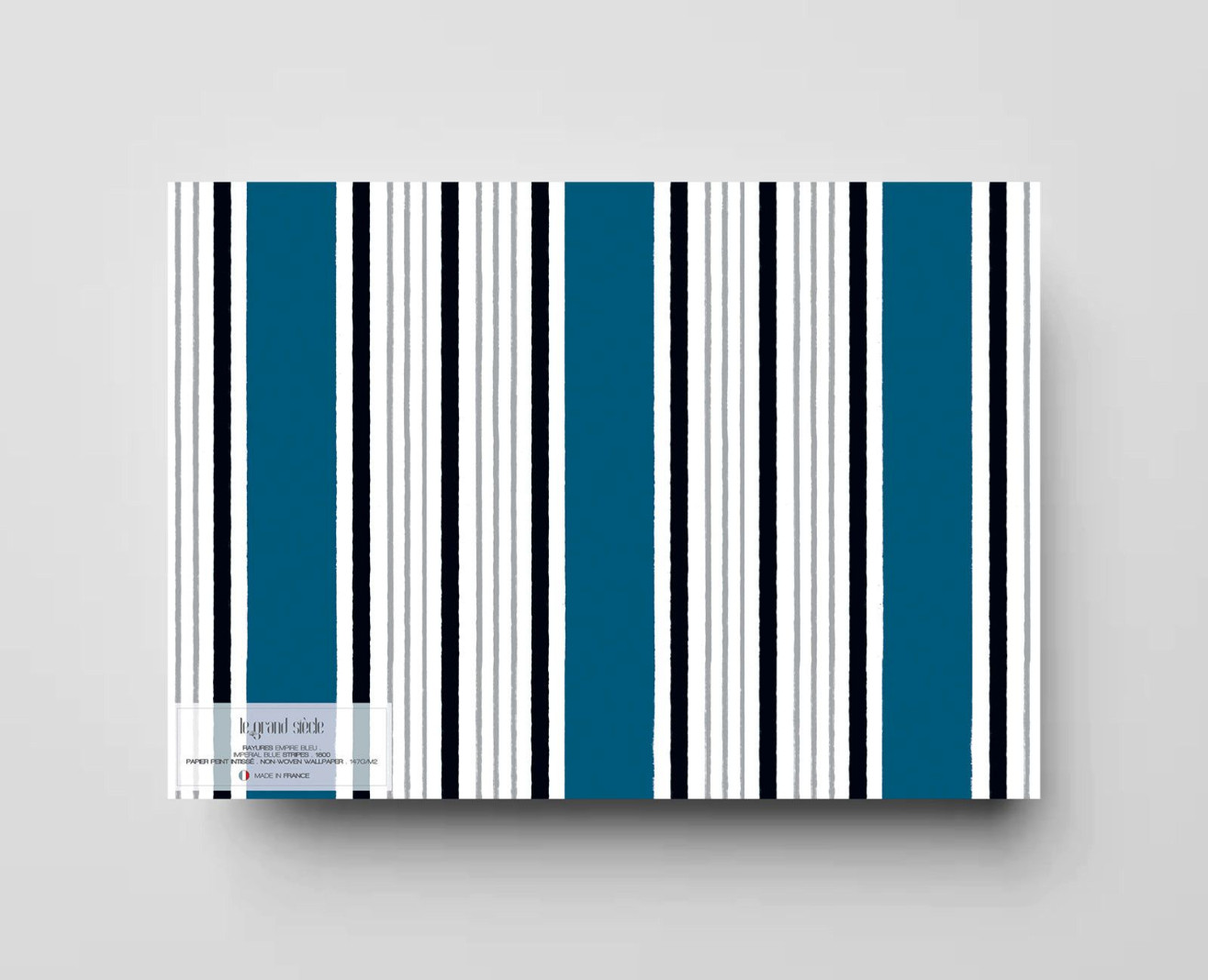 Papier peint rayures Empire bleu . 1800