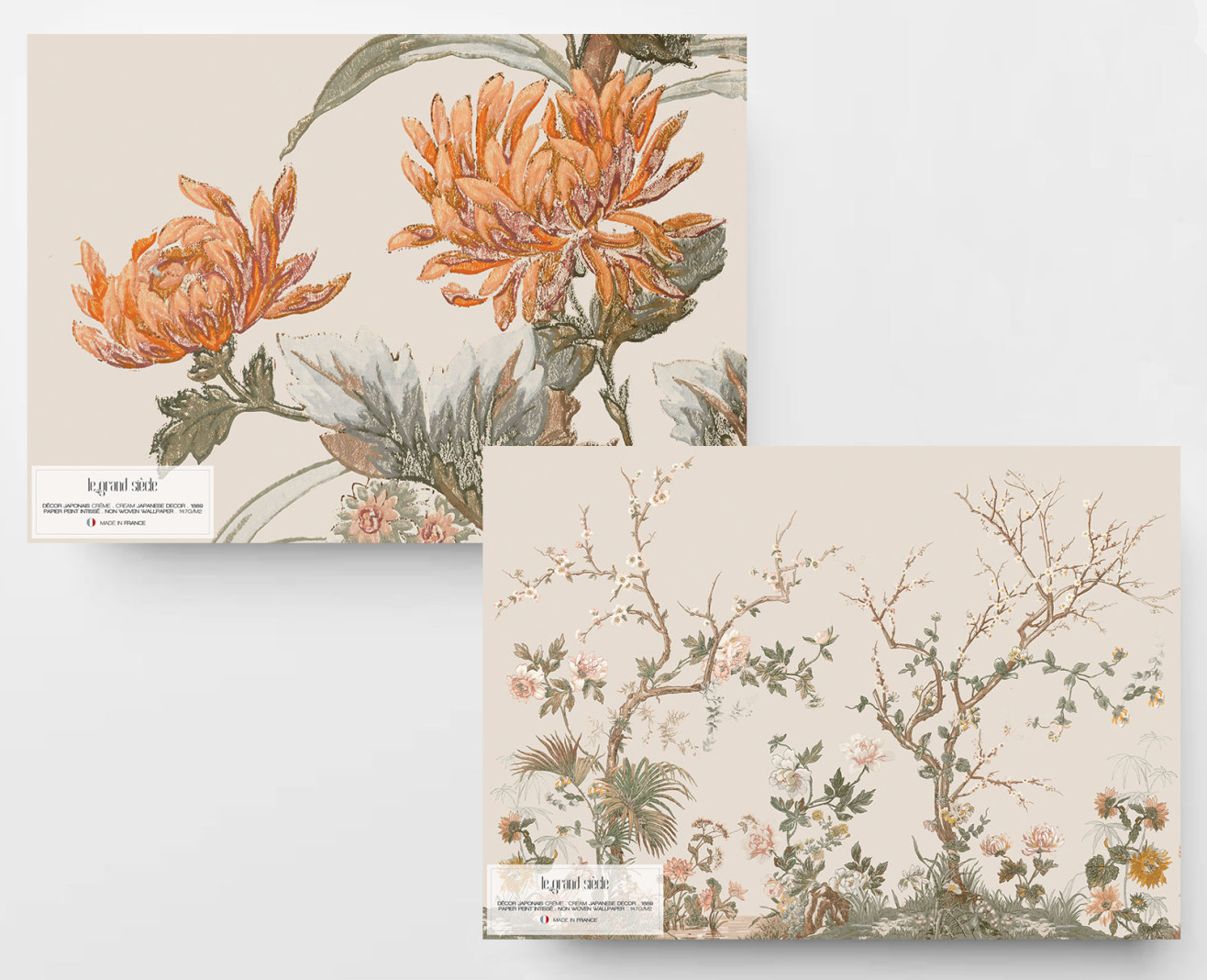 Papier peint panoramique Décor japonais crème . 1889
